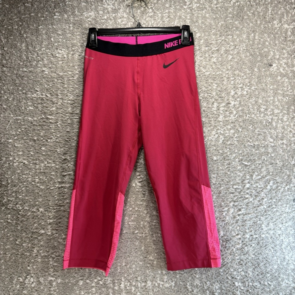 Nike Pro Dri-FIT Women Capri Tights Pink Sporty Training Leggings M Sporty